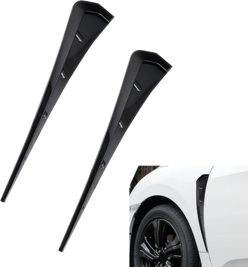 Qurbuns 2 PCS Car Fender Side Vents, ABS Carbon Fiber Spoiler Body Fender Cover, Air Flow Intake Hole Grille Spoiler Deco Sticker, Sport Stytle Modified Exterior Accessories for Cars (Black) - Image 1
